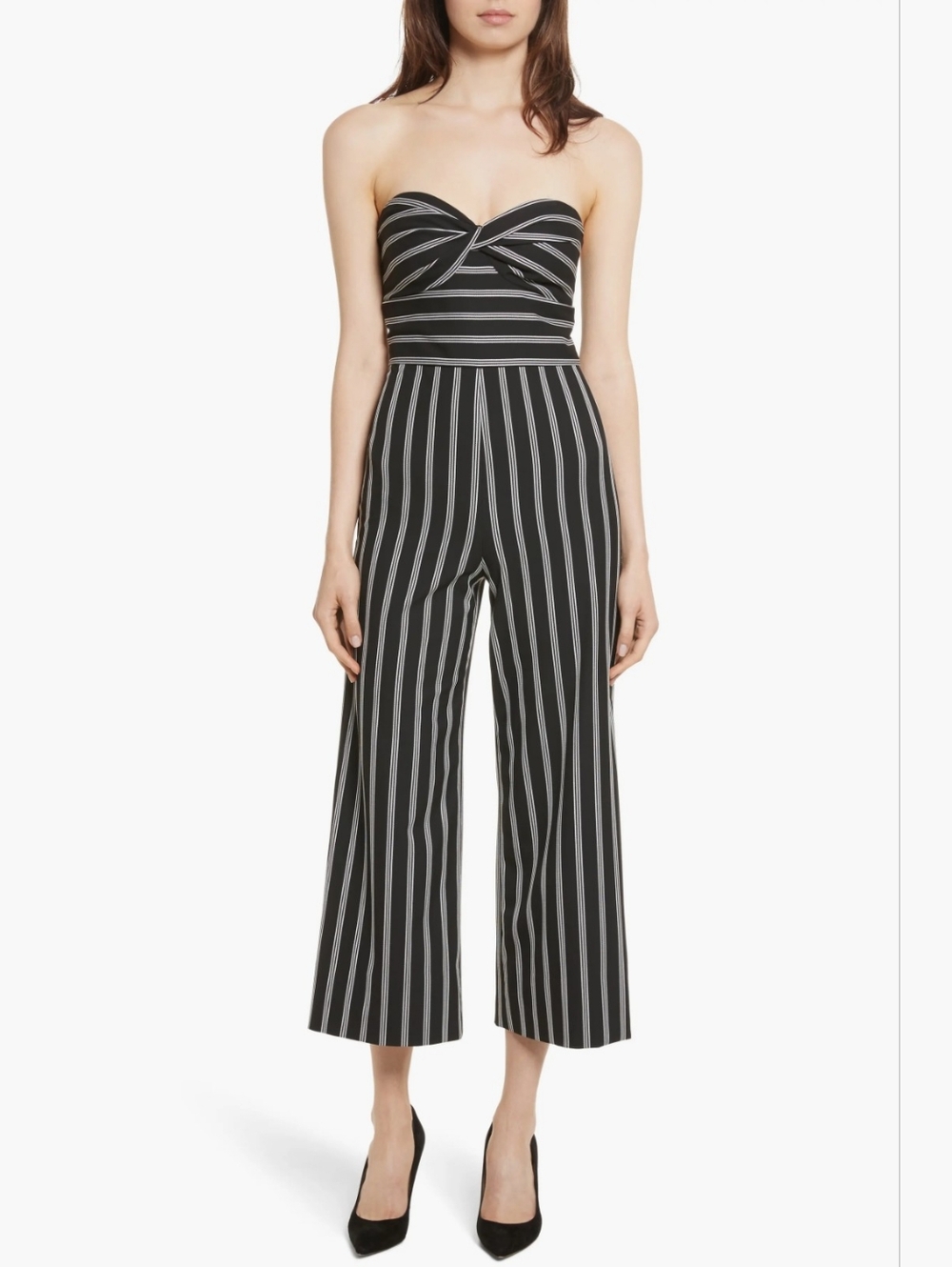 Veronica Beard Cypress Black and White Strapless Sweetheart Striped Jumpsuit